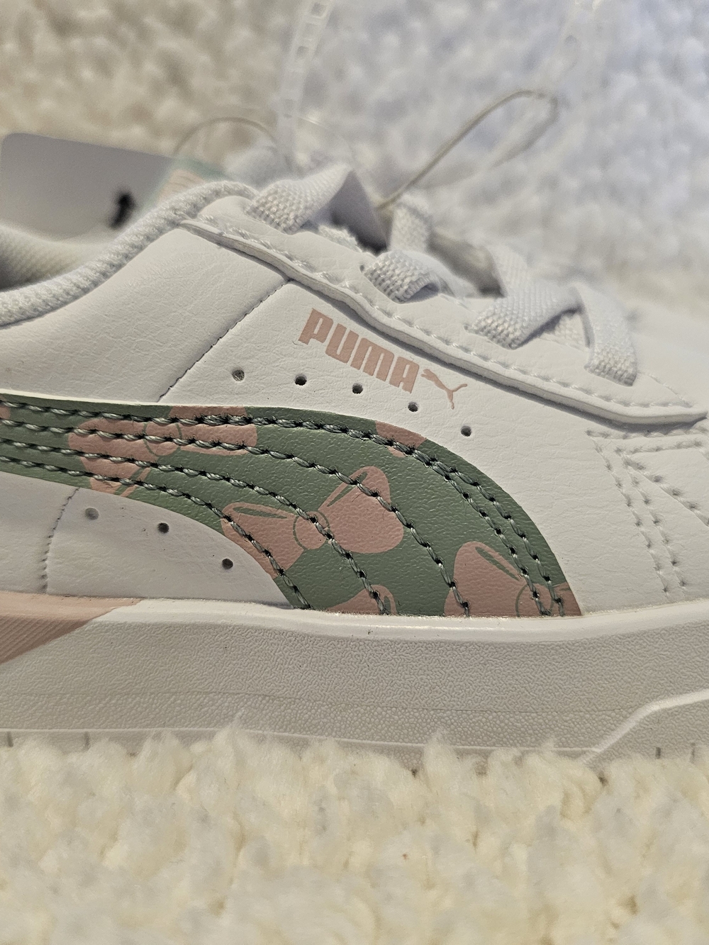PUMA Kids' White Sneaker with Pink & Green Accents